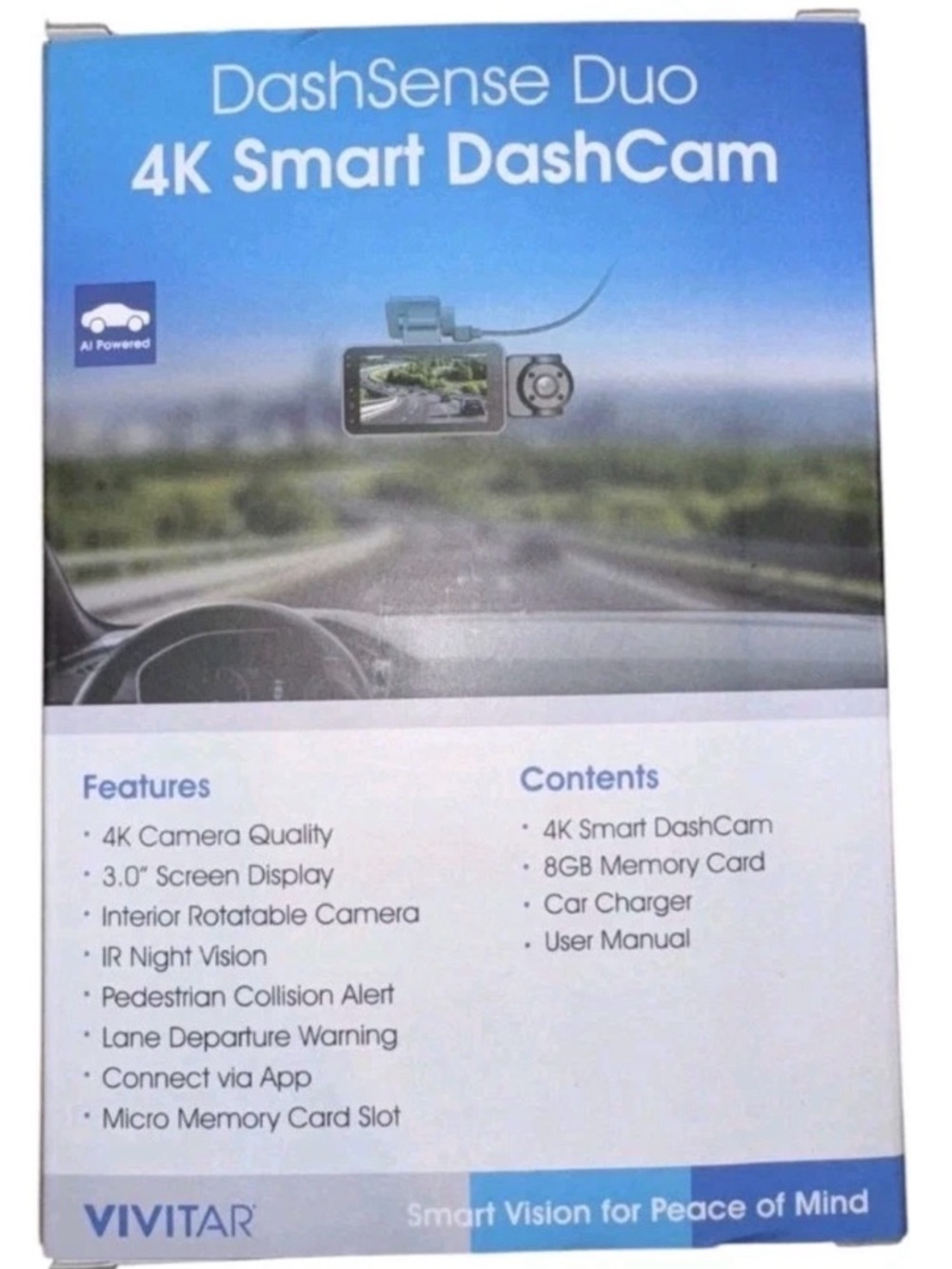 Vivitar DashSense Duo 4K Smart DashCam - Black - Picture 2 of 6